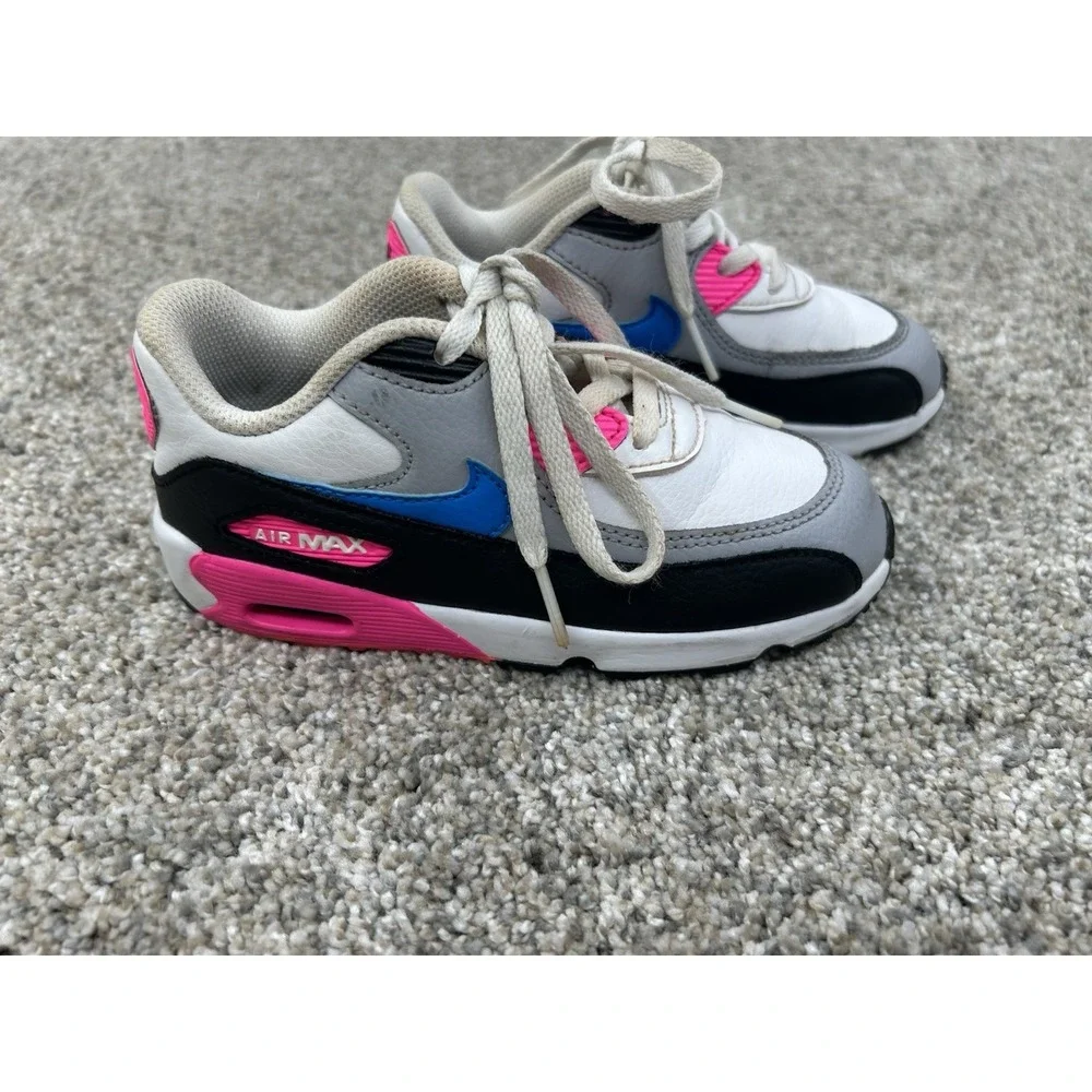 Size 10C Nike Air Max 90 Leather TD White/Pink 833379-107